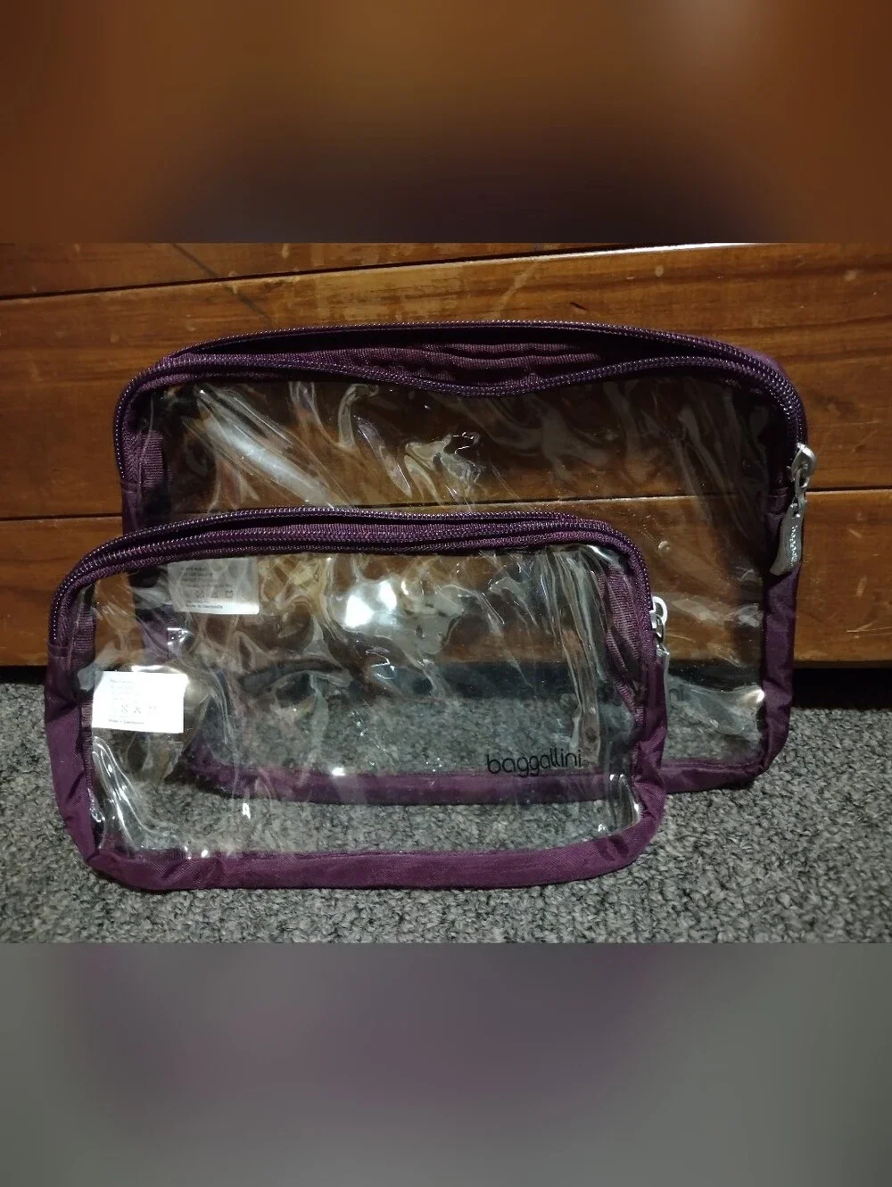 Baggallini Clear Cosmetic Pouches with Plum Trim - Set of 2